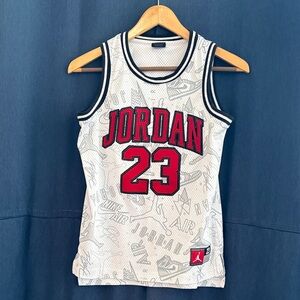 Jordan White Mesh Jersey with Red 23 and Black Trim